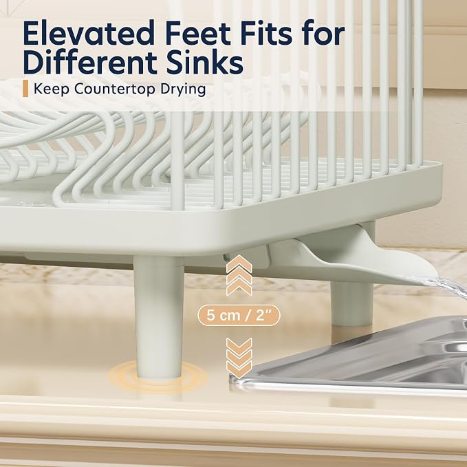 KINGRACK Dish Drying Rack for Kitchen Counter, Dish Drainer with Cup Holder | 16.9"L x 12.4" W Dish Rack with Spacious Drying Capacity, Quick Auto Dish Drainer for Plate Dish Dinnerware, Pale Green - Image 7