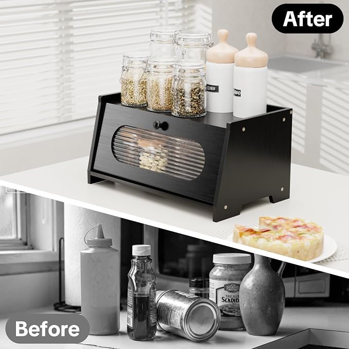 Black Bread Box for Kitchen Countertop,Large Capacity Kitchen Countertop Organizer,Bread Storage with Acrylic Window for Cabinet,Pantry,Cupboard - Image 6