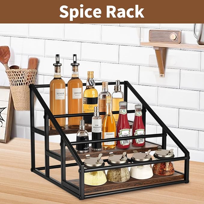 YQBRAO 3-Tier Coffee Syrup Organizer, 12-Bottle Rack, Rustic Brown | Holds up to 12 bottles with stepped visibility and a compact footprint for coffee bars, kitchens, and syrup stations. - Image 8
