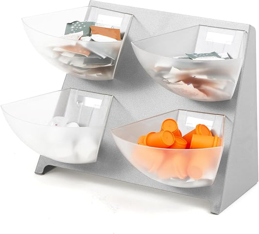 DoubleFill 15.5''x10''x 10.5'' Coffee Condiment Packet Organizer with 4 Removable Compartments Steel Coffee Caddy Station Creamer Sugar Tea Holder for Bar Countertop Office Kitchen Accessories(Silver) by DoubleFill