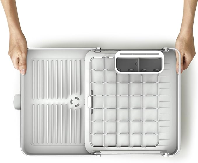 Joseph Joseph Extend Steel Expandable Dish Drying Rack with Removable Cutlery Holder Swivel Draining Spout, Stainless Steel - Image 4