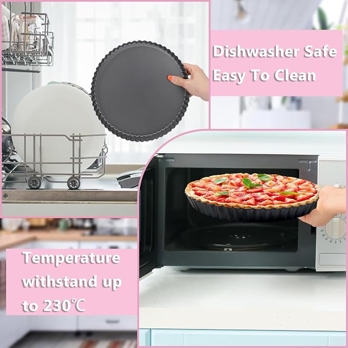 9 Inch Quiche Pan with Removable Bottom, 22cm Fluted Tart and Pie Flan Tins for Baking, Non-Stick Steel Quiche Dish for Pie, Mousse Cakes, Desserts - Image 5