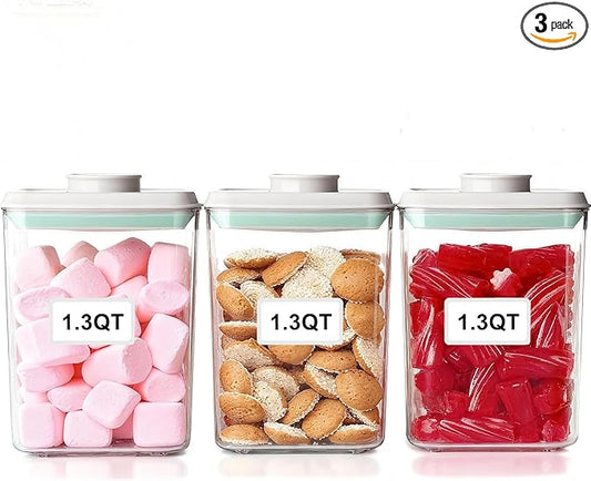Pop Containers with Lids Stackable Food Storage Containers 3pc | Airtight Kitchen Pantry Organizers for Snack Candy Salt Herb Spices Pasta Cereal Flour Sugar BPA-Free 1200ml / 1.3qt *3 by CozeyDaily