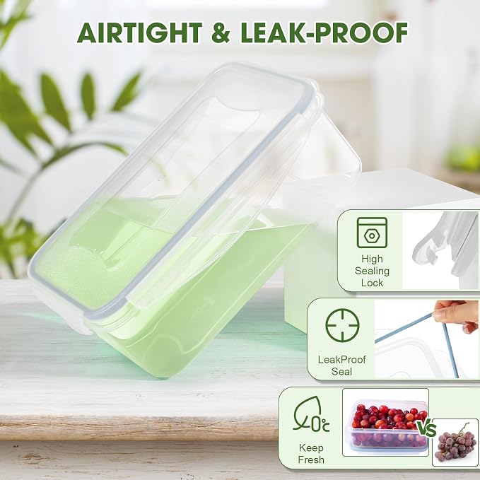 YASHE Food Storage Containers, Plastic Food Containers with Lids, Airtight Meal Prep Sets, Leak-Proof, Stackable, BPA Free- 4pcs Rectangular - Image 3