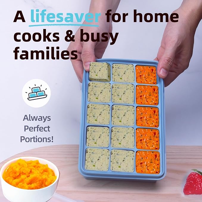 Silicone Freezer Molds Gift Set with 1,and 2 Tbsp, 1/2, 1, and 2 Cup Silicone Freezer Trays With Lids - Meal Prep and Kitchen Essentials Bundle (Blue 5 Pack) - Image 7