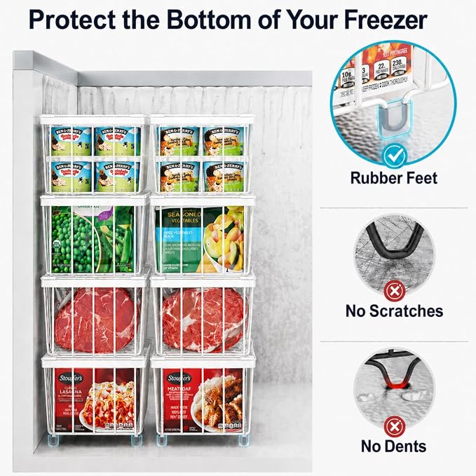 Chest Freezer Organizer Bins - Small Baskets for 7 Cu.Ft, 6 Pack | Easy Access Handles, Stackable Deep Freezer Wire Baskets, Vertical Space Sorts for Frozen Meat, Vegetable and Bagged Items - Image 7