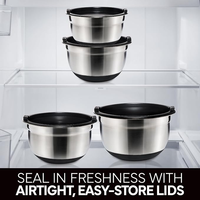 COOK WITH COLOR Stainless Steel Mixing Bowls Set with Lids - Nesting Bowls with Non-Slip Bottom, Black, 12 Pieces - Image 7