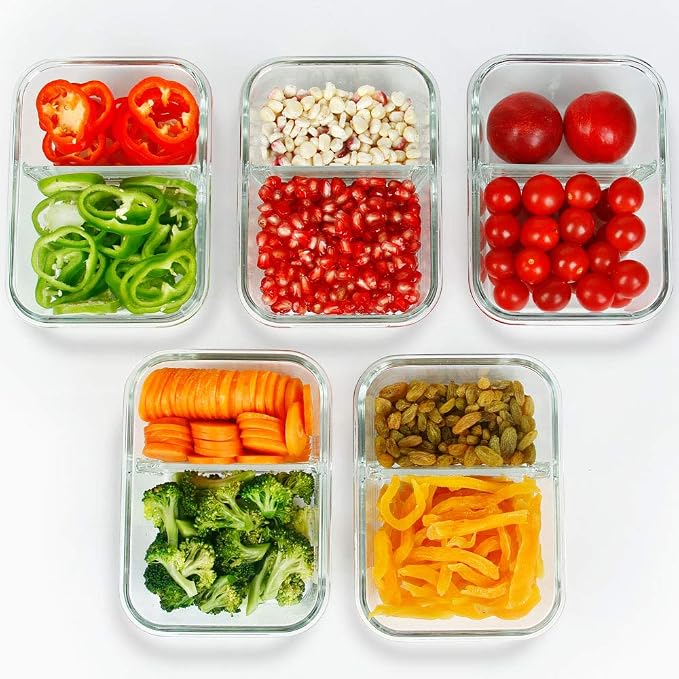 Meal Prep Containers - 2 Compartments with Glass Bowls with Lids, Food Storage Containers Dividers Airtight Lunch Containers, Bento Box for Oven Freezer, 10 Pack - Image 7