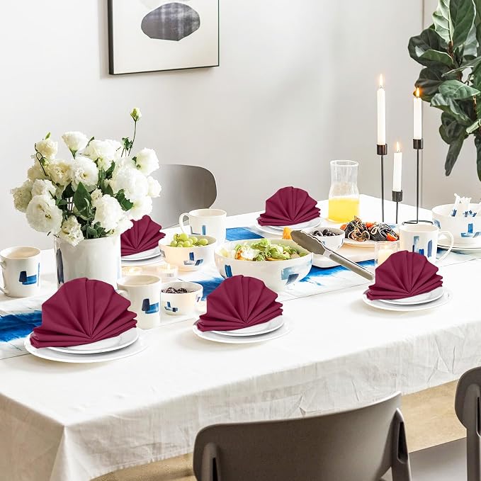 SuperO Set of 120 Cloth Napkins 17 x 17 Inch, Polyester Solid Washable Dinner Napkins with Hemmed Edges,Great for Restaurant, Wedding and Party(Burgundy) - Image 5