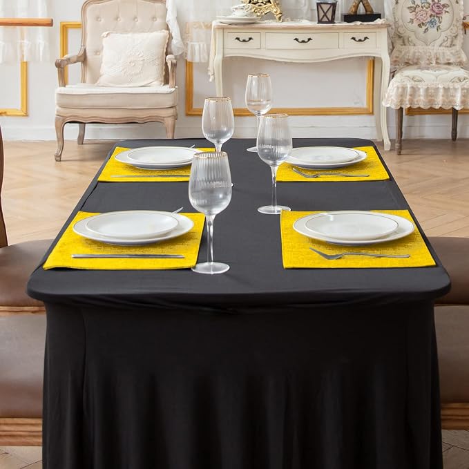 Cloth Yellow Placemats Set of 8, Linen Type Fabric Placemats Machine Washable Heat Resistant Placemats Polyester Place Mats for Halloween, Thanksgiving and Christmas Dining Table (Yellow) - Image 4