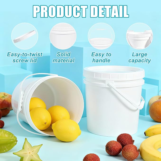 2.6 Gallon Plastic Bucket with Screw Lid 3 Pack - Food Grade Small Storage Bucket for Water, Food, Paint, Cleaning Supplies (BPA-Free, Stackable) - Image 4