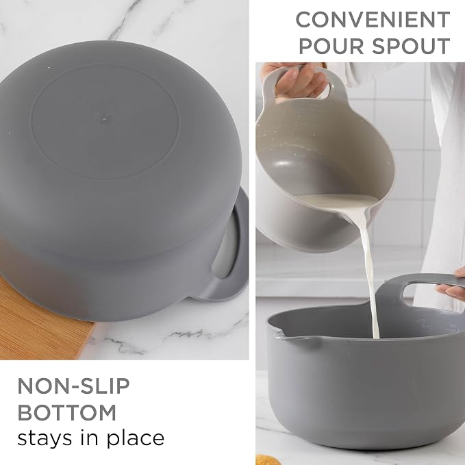 COOK WITH COLOR Nesting Plastic Mixing Bowl Set with Pour Spouts and Handles, Gray, 6 Piece Non-Slip - Image 2