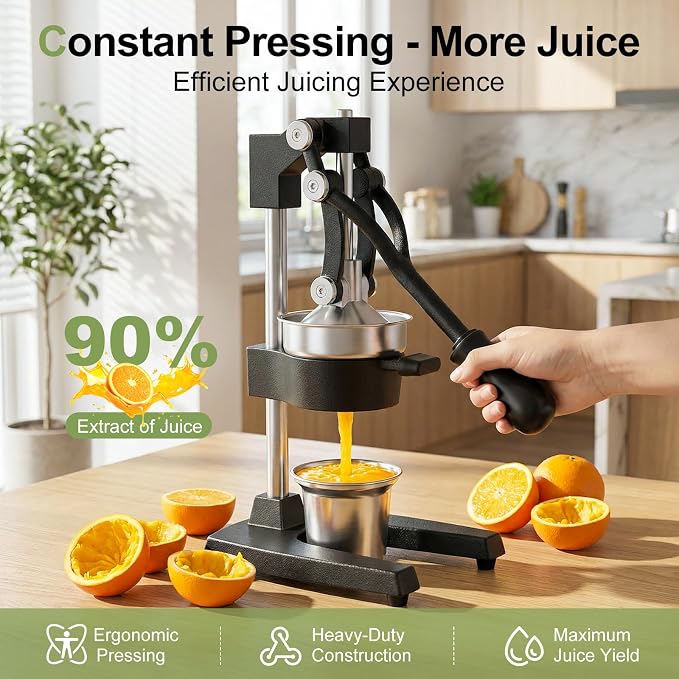Manual Cast Iron Juicer, Commercial Hand Juicer Squeezer with Stainless Steel Cup Heavy-Duty Manual Juicer Hand Press Countertop Citrus Juice Press for Orange, Lemon, Pomegranate, Grapefruit - Image 4