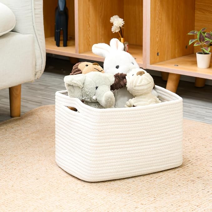 ICERZCZ Storage Baskets for Organizing 12.5"x9.1"x7.9" (4 Packs) Off White | Storage Bin for Shelves, Woven Cotton Rope Basket with Handles for Bedroom Living Room Nursery Bathroom - Image 5