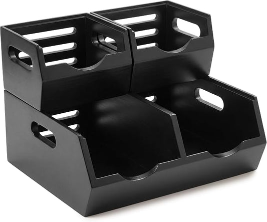 HOMESTEAD Stackable Solid Wood Storage Bins for Pantry & Countertop, Ventilated Potato and Onion Basket Organizer with Handles, Wooden Produce Storage Containers, 3 Pack, Black by Homestead