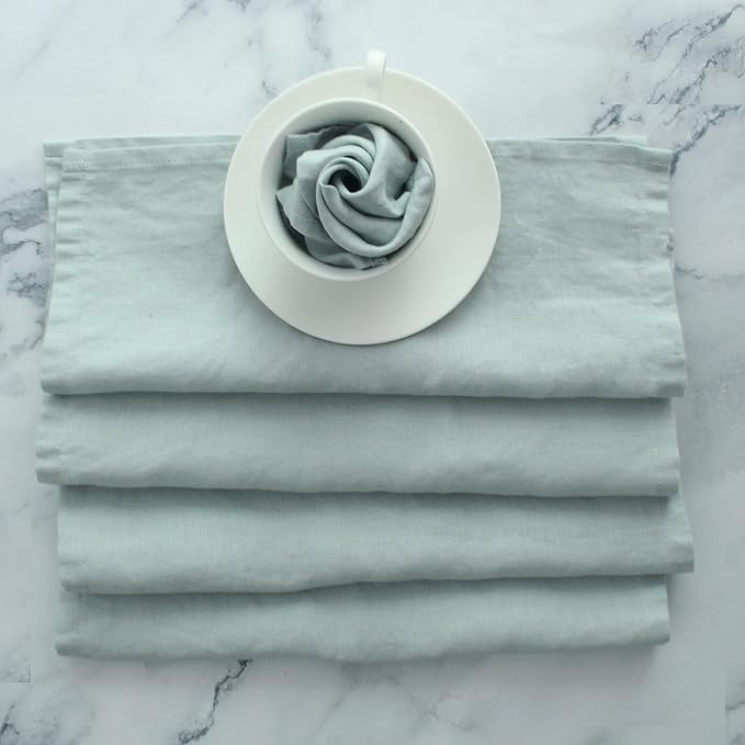 100% Linen Dinner Napkins 15x15 Inch,Soft and Durable Natural French Flax Cloth Napkins,Stone Washed Set of 4(Sky Blue) - Image 7