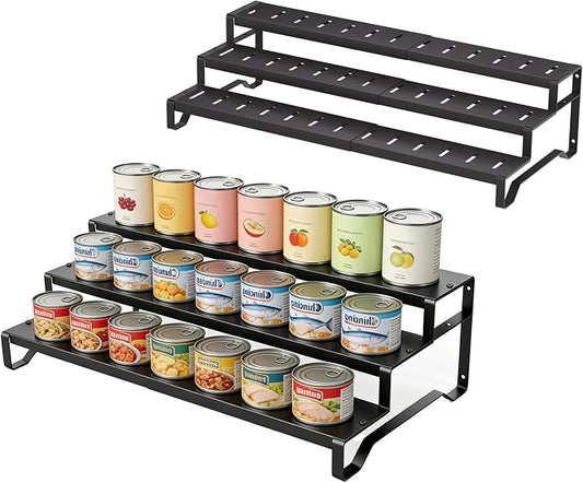 Expandable Can Organizer for Pantry, 3 Tier Metal Canned Food Storage 2Pack | 13"-21" Adjustable Length, Tiered Reversible Shelf Design, Large-Capacity Storage for Kitchen Cabinets & Countertops by Attelite