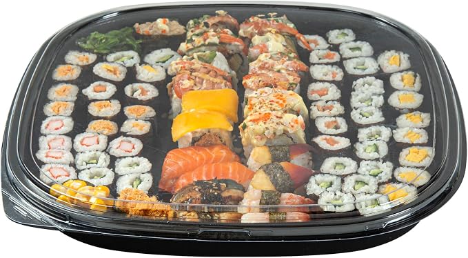 Restaurantware Plastic Sushi Trays 100 Pack of 13.5 x 13.5 x 1.77 Inch With Clear Lids Leak-Resistant Sushi Take Out Boxes Stackable Containers For Grab-And-Go - Image 10