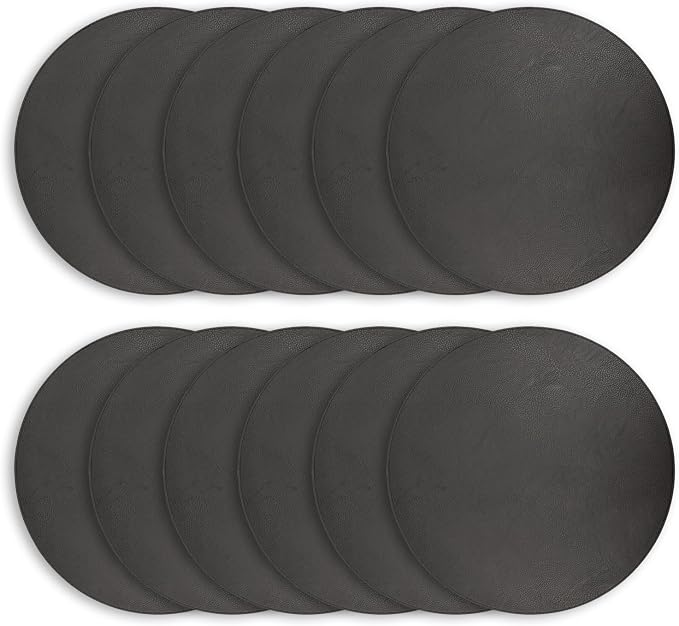 Morgan Faux Leather Round Set of 12 Placemats, 15", Black, Heat Resistant, Stain Resistant, Non-Slip, Reversible, Durable Table Mats for Kitchen, Dining Table, Indoor Washable Use - Image 2