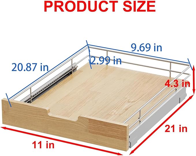 Sikarou Pull Out Cabinet Organizer 11"W x 21"D Wood and Wire Storage Shelf - Image 2