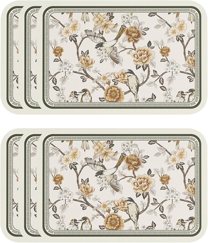 Vinyl Waterproof Placemats Set of 6 Rectangular,12"*17"-Murad A | Wipeable Beautiful Print Place Mats,Stain Resistant,Heat Resistant,Everyday Meals,Kitchen,Dinning,Holiday,Decor by Isaennehomedecoration