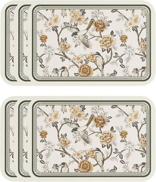 Vinyl Waterproof Placemats Set of 6 Rectangular,12"*17"-Murad A | Wipeable Beautiful Print Place Mats,Stain Resistant,Heat Resistant,Everyday Meals,Kitchen,Dinning,Holiday,Decor by Isaennehomedecoration