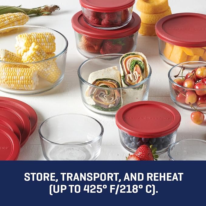Anchor Hocking 18 Piece Glass Storage Containers with Lids (9 Glass Food Storage Containers & 9 Red SnugFit Lids) - Image 4