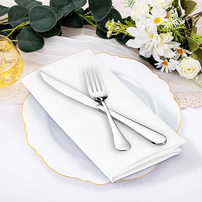 SuperO Set of 120 Cloth Napkins 17 x 17 Inch, Polyester Solid Washable Dinner Napkins with Hemmed Edges,Great for Restaurant, Wedding and Party(White) - Image 2