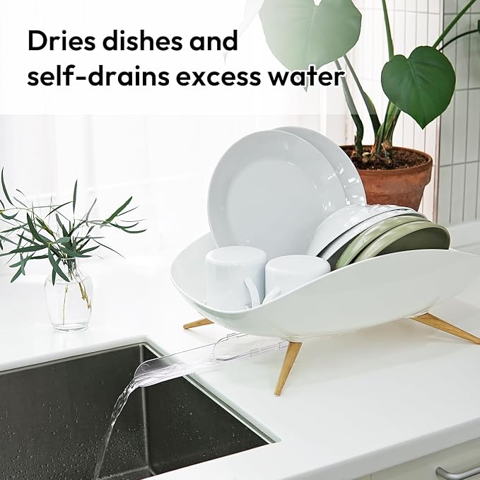 Self-Draining Dish Drying Rack, White - Wide | Dish Drainer with Swivel Spout, Durable, Rustproof, Ideal for 4-5 Person Households - Image 2
