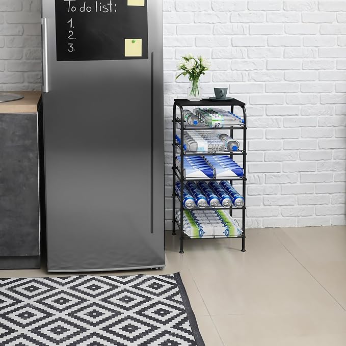 Vrisa 5 Tier Water Bottle Storage Rack Vertical Freestanding Bottled Water Organizer Large Capacity Beverage Drink Soda Can Holder Stand for Kitchen Pantry Home Party Food Storage, Black - Image 5