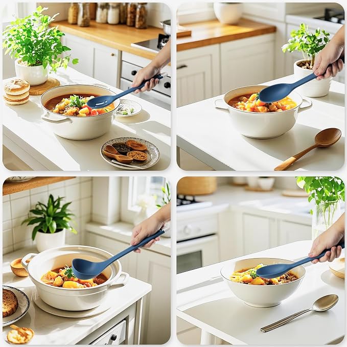 MOACC Silicone Kitchen Cooking Utensils Set: Heat Resistant 13inch Long Kitchen Gadgets, BPA Free Non Stick Rubber Cook Accessories For Food Prep, Frying, Serving, Basting (Dark Blue) - Image 6
