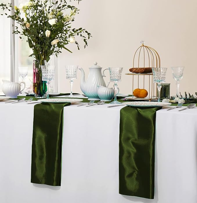 MDS® Pack of 150 Satin Napkins 12 x 12 Inch, Soft Silky Reusable Cloth Dinner Table Napkins for Wedding Décor, Reception, Birthday, Parties, Banquets, Catering, Restaurants & Hotel - Olive Green - Image 5