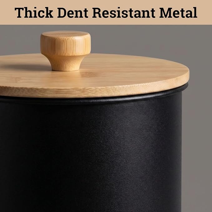 Kitchen Canisters for Countertop Set of 4 w/ Chalkboard Labels & Marker Pen | Airtight Easy Open Bamboo Lids, Dent-Resistant Thick Metal, Customizable Chalkboard Labels, Marker Pen Included, Set of 4 - Image 7