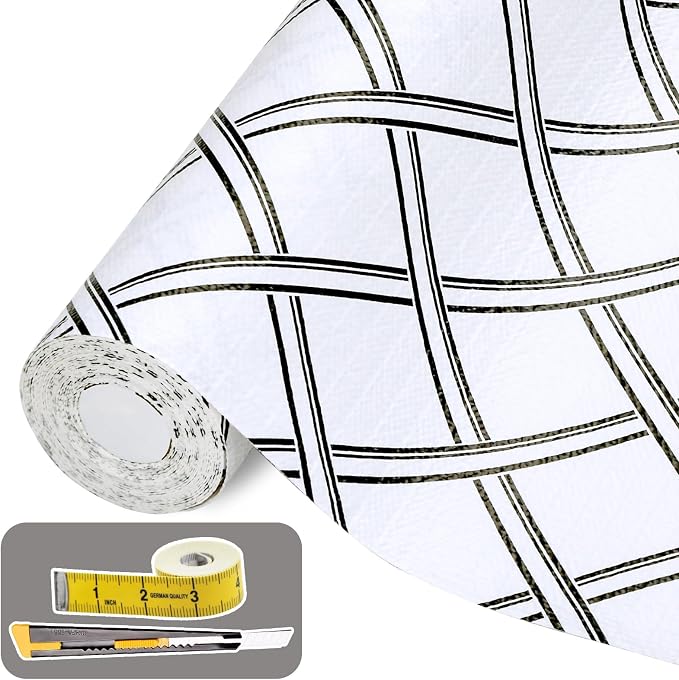 Drawer and Shelf Liner for Kitchen Cabinet: 17 in X 30 Ft Non Slip | Shelf Paper Non Adhesive Refrigerator Liners Black and White Squares Easy Liners for Bathroom by Kimhan