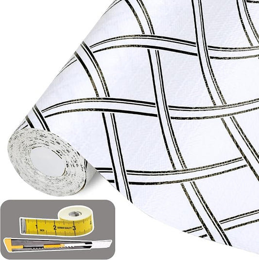 Drawer and Shelf Liner for Kitchen Cabinet: 17 in X 30 Ft Non Slip | Shelf Paper Non Adhesive Refrigerator Liners Black and White Squares Easy Liners for Bathroom by Kimhan