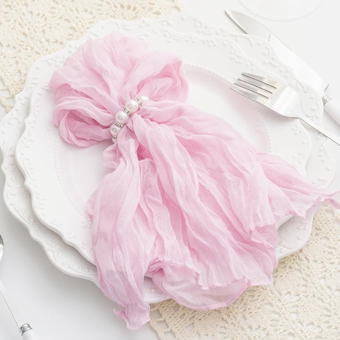 60 Pack Light Pink Cloth Napkins 21x21 Inches Light Pink Cheesecloth Napkins Set of 60 Washable Dinner Table Napkins for Wedding Summer Bridal Baby Shower Rustic Boho Cotton Gauze Party Table Decor - Image 6
