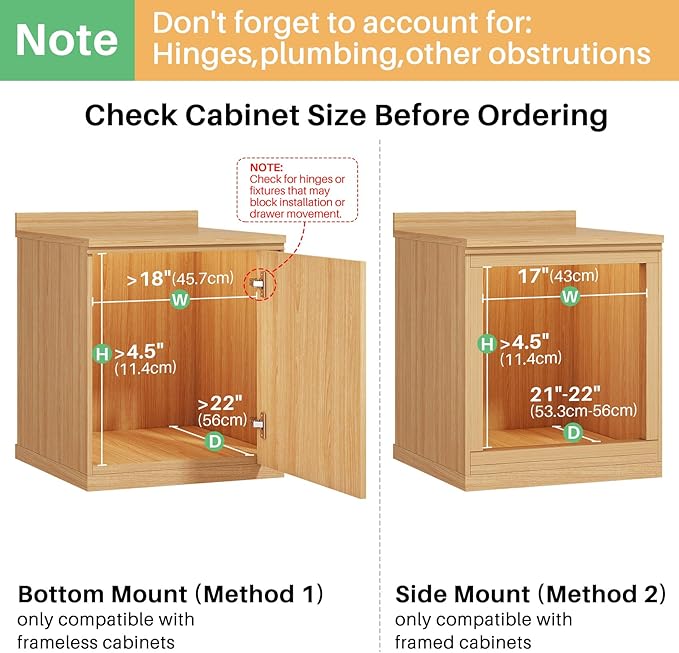 Pull Out Cabinet Organizer, Soft Close Wooden Slide Out Drawers for Pots and Pans, Full-extension Roll Out Shelves for Kitchen Cabinets, Pantry Organization, Bottom & Side Mount(17"W X 21"D x 3.4''H) - Image 3