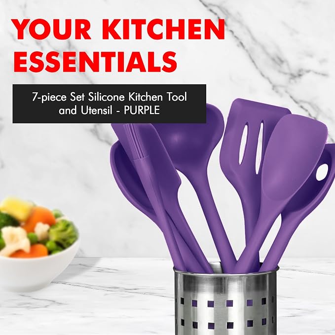 Chef Craft Premium Silicone Kitchen Tool and Utensil Set, 7 Piece, Purple - Image 2