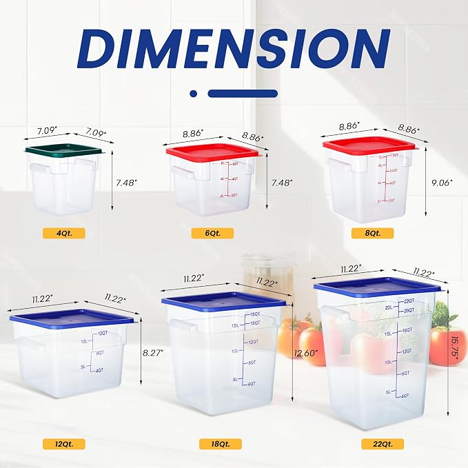 4 Pack 18QT Square Food Storage Containers with Lids | Clear NSF polycarbonate containers with scale, label and measuring cup, stackable for prep, storage, freezer. Dishwasher safe - Image 7