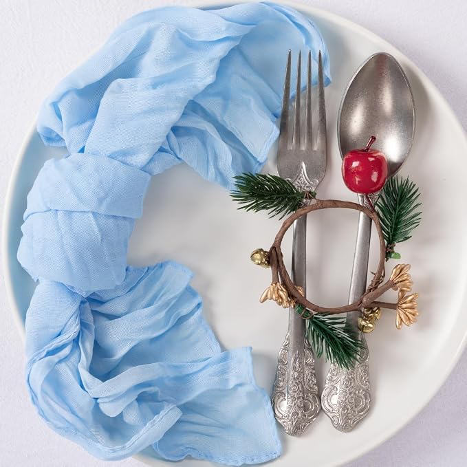 Cloth Napkins Set of 10 21"x21" Reusable Cheesecloth Napkins Baby Blue | Boho Rustic Dinner Napkins Washable Gauze Table Napkins Cloth Hemmed Edges for Wedding Bridal Shower Family Gathering Decor - Image 6
