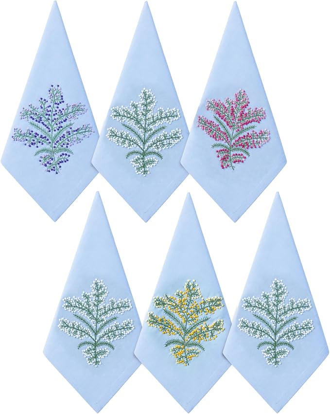 Cloth Tea Napkins Set of 6, Embroidered Cotton Napkins with French Knot Design, Reusable Table Napkins for Dinner, Tea Time, Coffee and Cocktail Settings, 16x16 Inches (Ocean Blue) by EmbroideryLinenVN