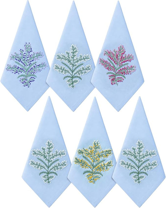 Cloth Tea Napkins Set of 6, Embroidered Cotton Napkins with French Knot Design, Reusable Table Napkins for Dinner, Tea Time, Coffee and Cocktail Settings, 16x16 Inches (Ocean Blue) by EmbroideryLinenVN