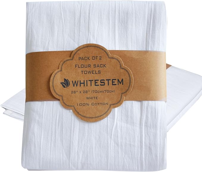 Flour Sack Towels 2 Pack 28"x28" | White Cotton Tea Towels for Kitchen, Dish, Baking & Bread Proofing | Blank Towels for Crafts, Embroidery, Printing | Thick, Absorbent, Quick Dry by WHITESTEM