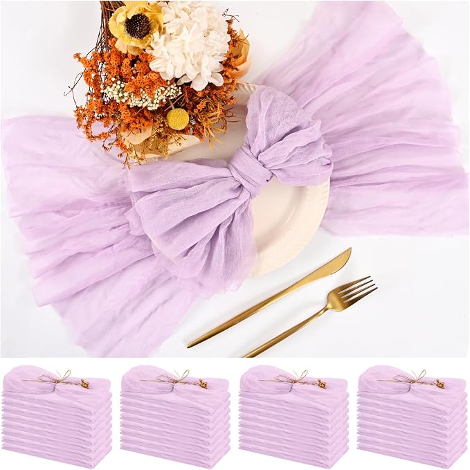 Teruntrue 30 Pack Lilac Cloth Napkins Cheesecloth Napkins Set of 30 Gauze Napkins Bulk Washable Boho Dinner Table Napkins Wedding Party Baby Shower Birthday Party Decorations，20 x 20 Inch by Teruntrue