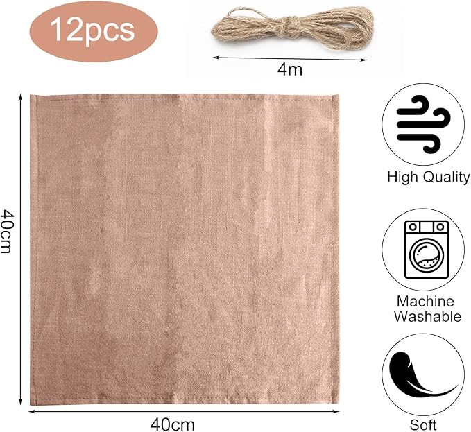 Cotton Linen Cloth Napkins, Set of 12 Pink Linen Napkins 40x40cm, Soft Reusable Linen Napkins for Dining Table Napkins for Christmas Wedding Birthday - Image 2