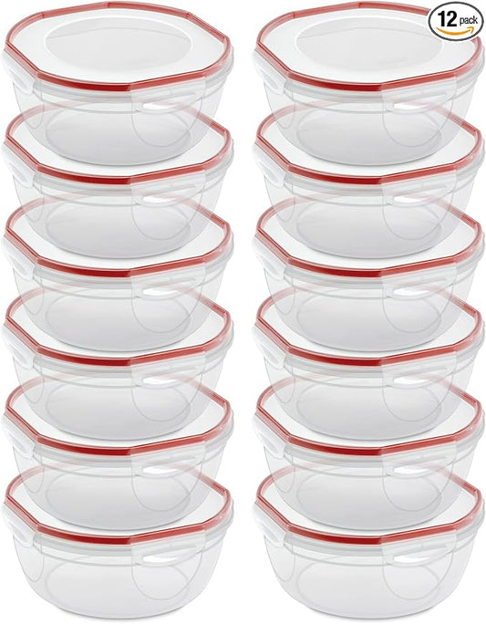 Sterilite Ultra-Seal 4.7 Qt Bowl, Large Airtight Food Storage Container, Latching Lid, Microwave and Dishwasher Safe, Clear With Red Gasket, 12-Pack by Sterilite