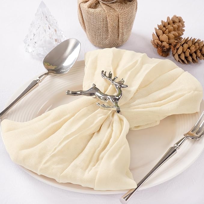 Cloth Napkins Set of 10 21"x21" Reusable Cheesecloth Napkins Bulk Beige | Boho Rustic Dinner Napkins Washable Gauze Table Napkins Cloth Hemmed Edges for Wedding Bridal Shower Family Gathering Decor - Image 5