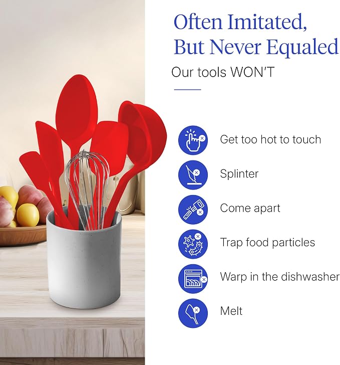 GIR: Get It Right 10-Piece Silicone Ultimate Kitchen Utensil Set – Spatulas, Ladle, Flip, Spoons, Whisk, Peeler & Spoonula – Nonstick, Non-Toxic, Heat-Resistant – Red - Image 5