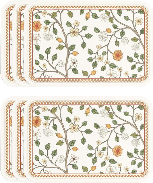 Vinyl Waterproof Placemats Set of 6 Rectangular,12"*17"-Flora A | Wipeable Beautiful Print Place Mats,Stain Resistant,Heat Resistant,Everyday Meals,Kitchen,Dinning,Holiday,Decor by Isaennehomedecoration