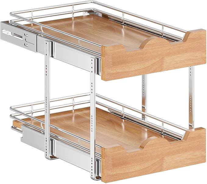OCG Pull Out Cabinet Organizer 14" W x 21" D, 2 Tier Slide Out Shelf, Heavy-Duty Pull Out Drawer for Cabinets, Base Cabinet Organization for Kitchen, Pantry, Bathroom - Image 3
